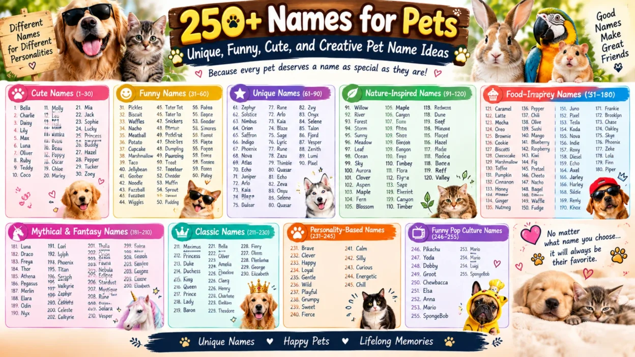 250+Names for Pets Unique, Funny, Cute, and Creative Pet Name Ideas