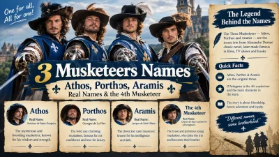 “3 Musketeers Names Athos, Porthos, Aramis, Real Names & the 4th Musketeer”